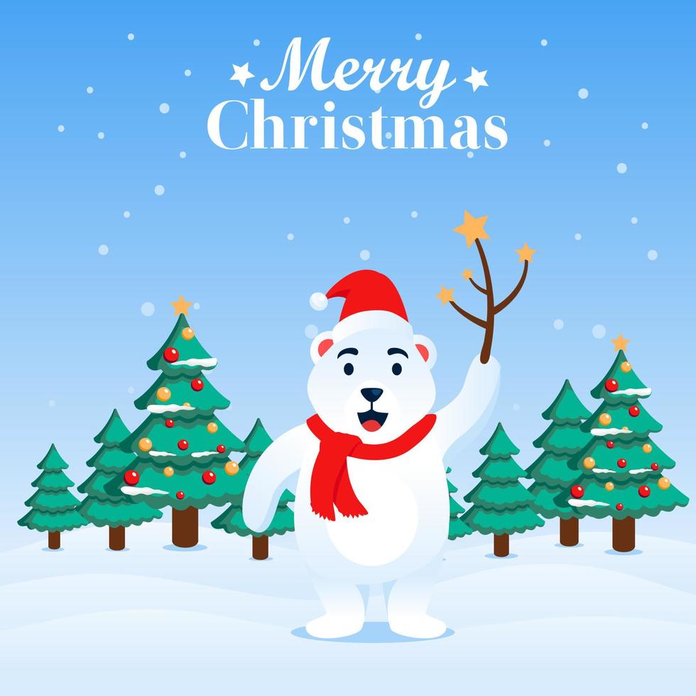 Snow Bear Holding Magic Tree Celebrate Christmas vector