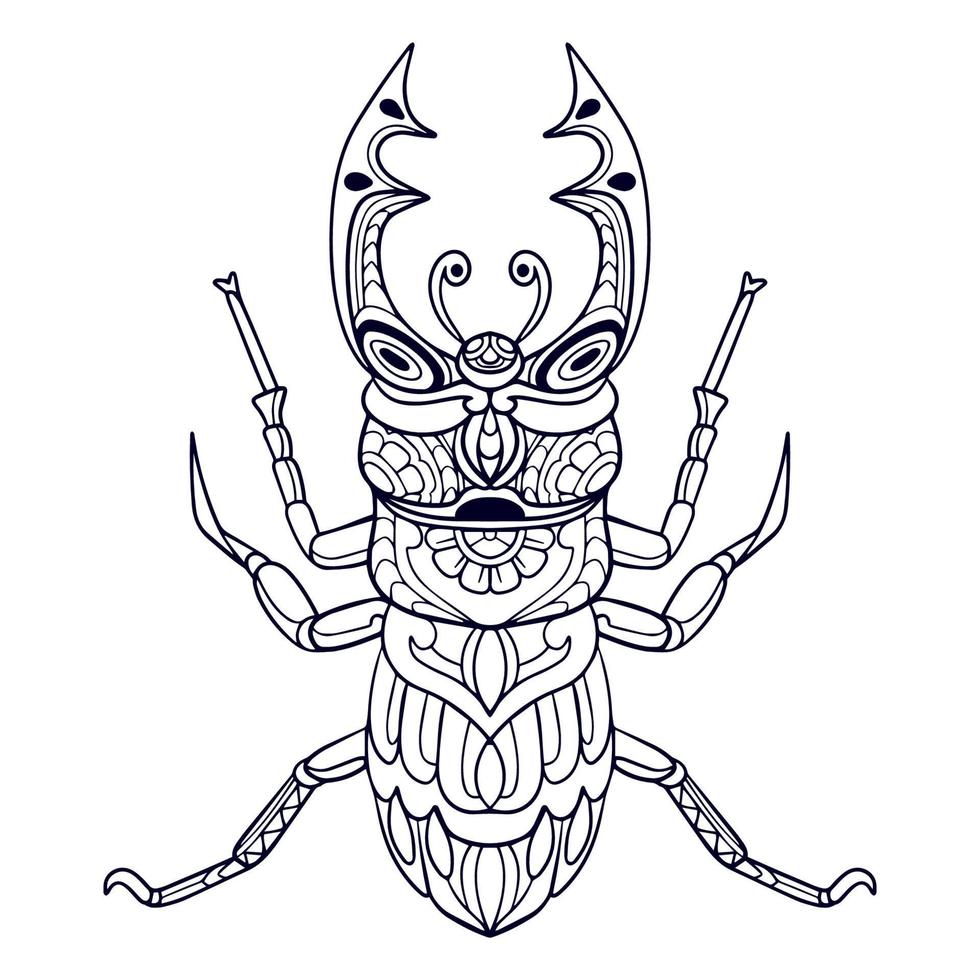 Hermoso escarabajo artes mandala aislado sobre fondo blanco. vector