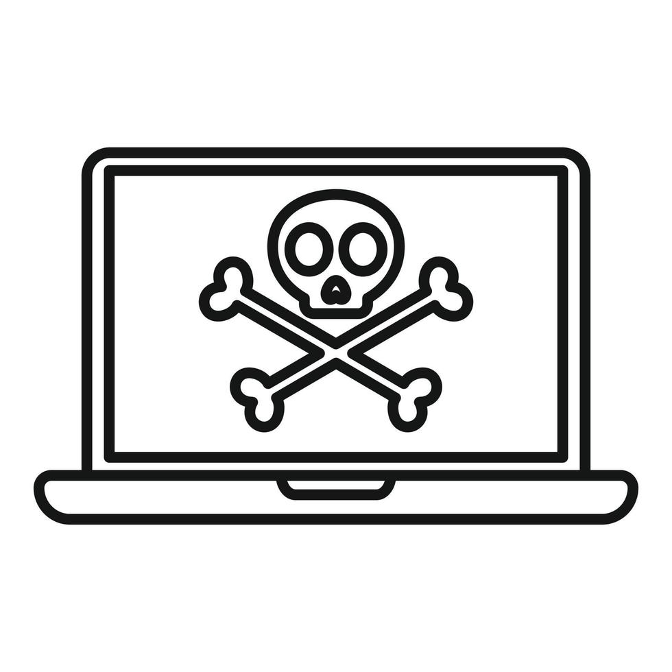 Hacked laptop icon, outline style vector