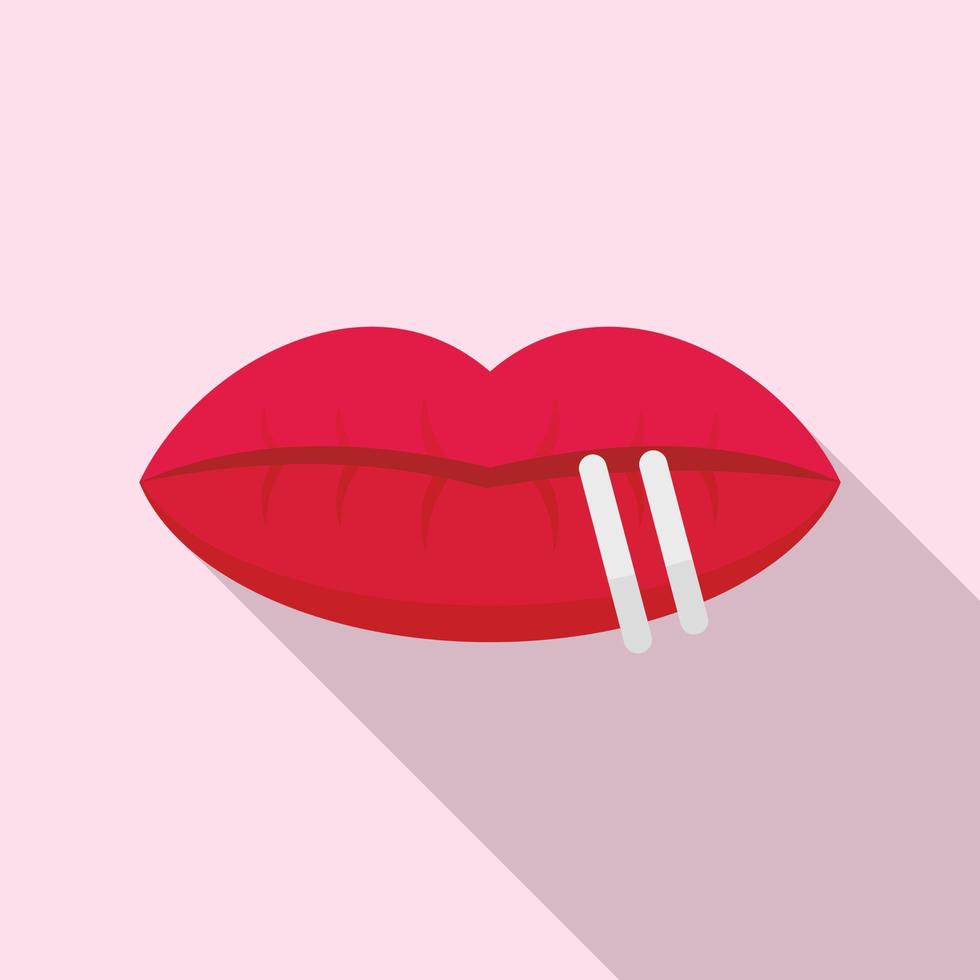 Lips piercing icon, flat style vector