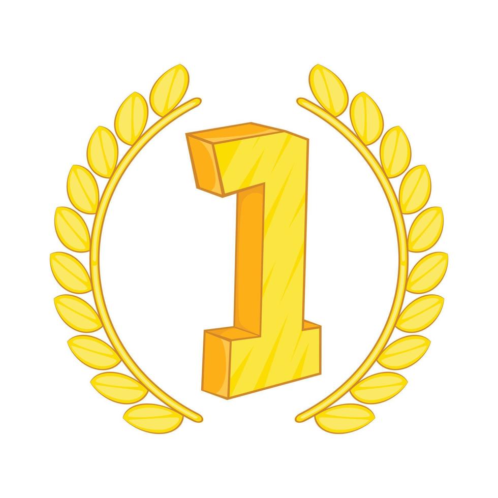 First place laurel label icon, cartoon style vector