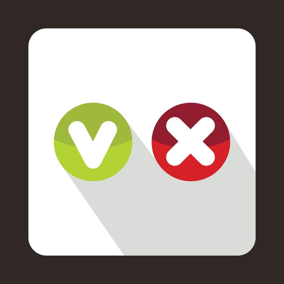 Tick and cross buttons icon, flat style vector