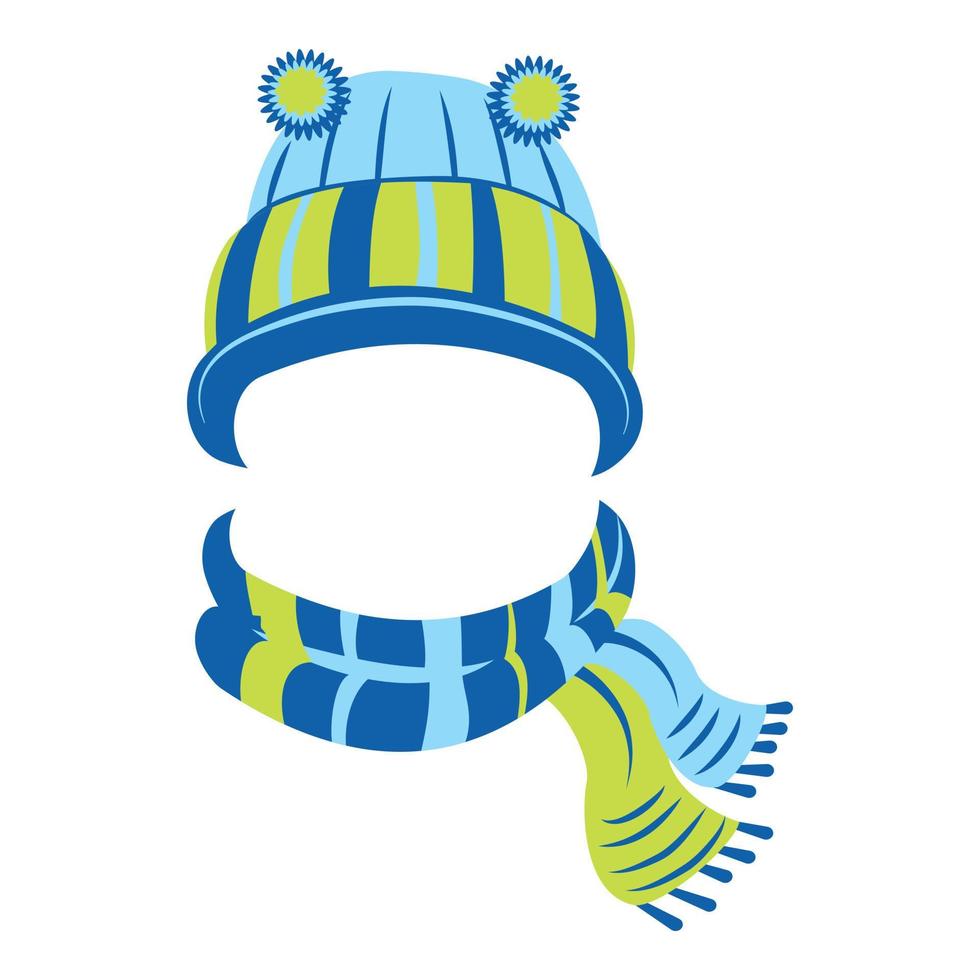 Wool hat and scarf icon, cartoon style vector
