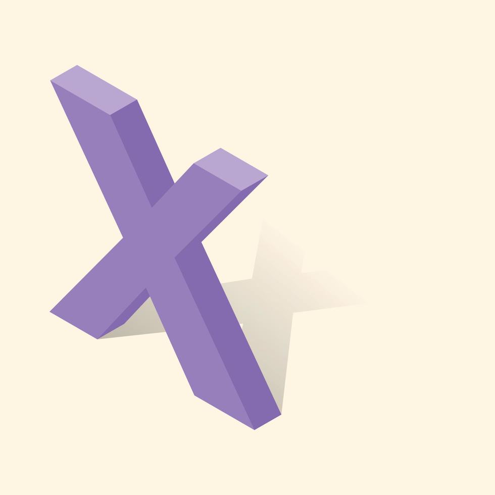 X letter in isometric 3d style with shadow vector