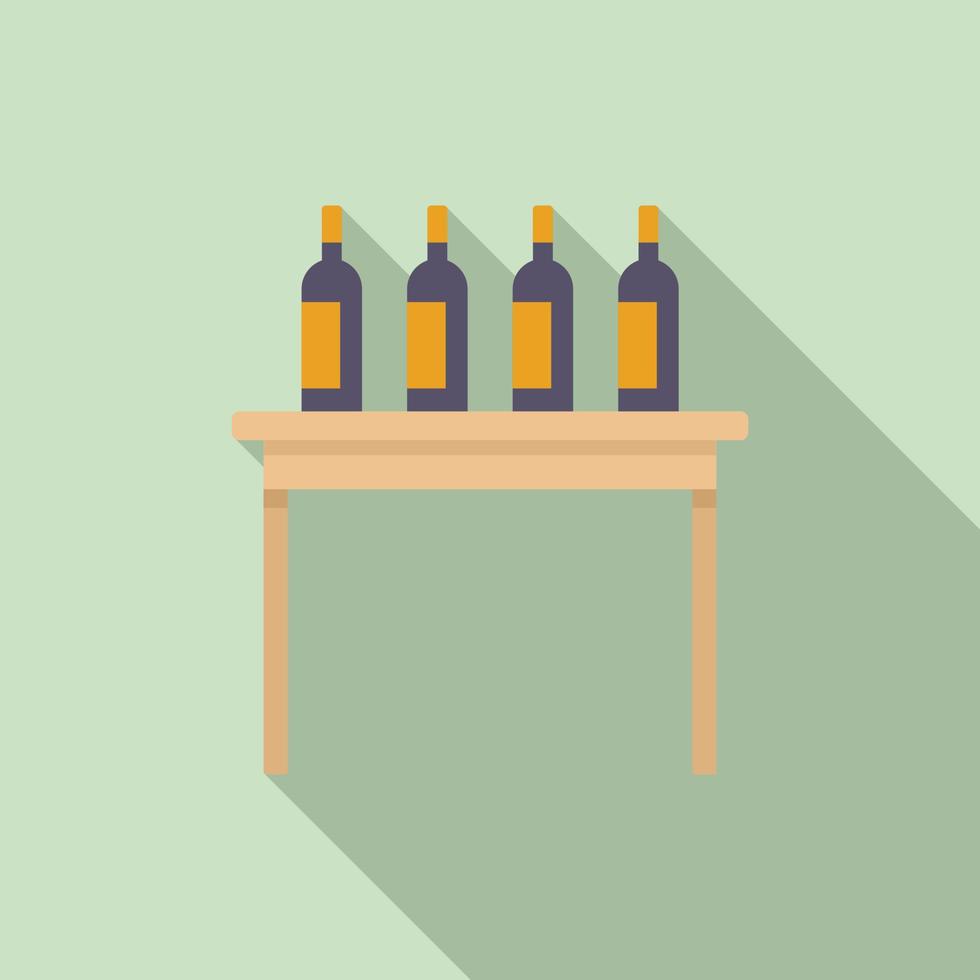 Wine bottles on table icon, flat style vector