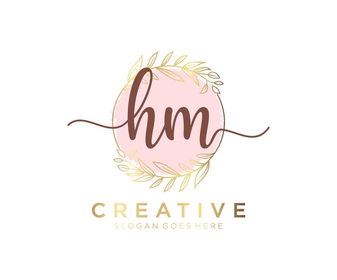 Initial HM feminine logo. Usable for Nature, Salon, Spa, Cosmetic and Beauty Logos. Flat Vector Logo Design Template Element.
