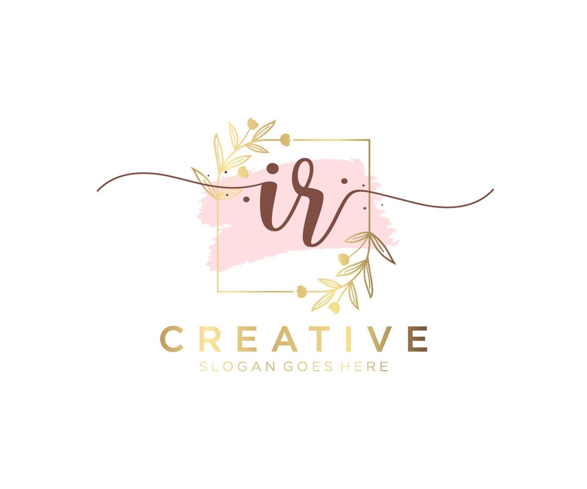 Initial IR feminine logo. Usable for Nature, Salon, Spa, Cosmetic and Beauty Logos. Flat Vector Logo Design Template Element.