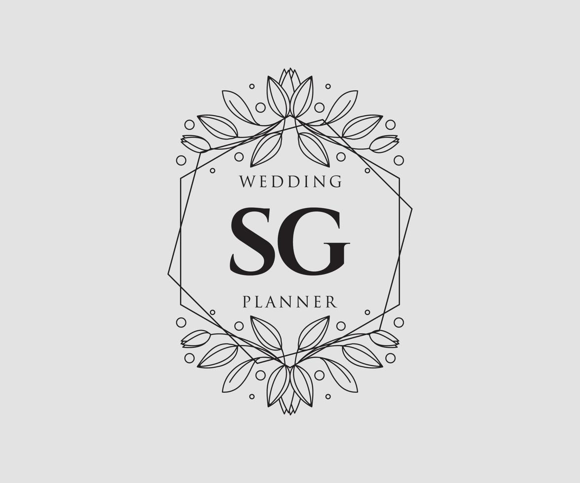 SG Initials letter Wedding monogram logos collection, hand drawn modern minimalistic and floral templates for Invitation cards, Save the Date, elegant identity for restaurant, boutique, cafe in vector