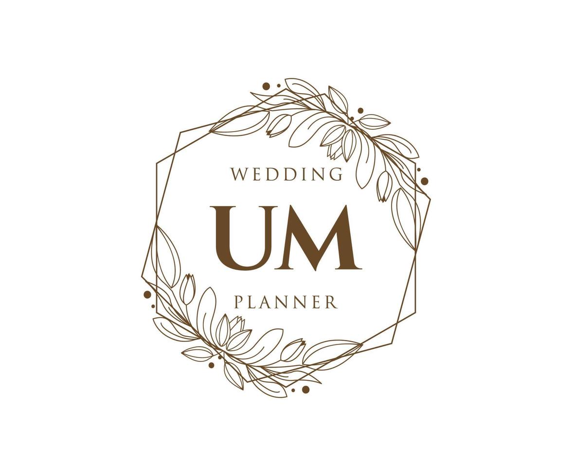 UM Initials letter Wedding monogram logos collection, hand drawn modern minimalistic and floral templates for Invitation cards, Save the Date, elegant identity for restaurant, boutique, cafe in vector