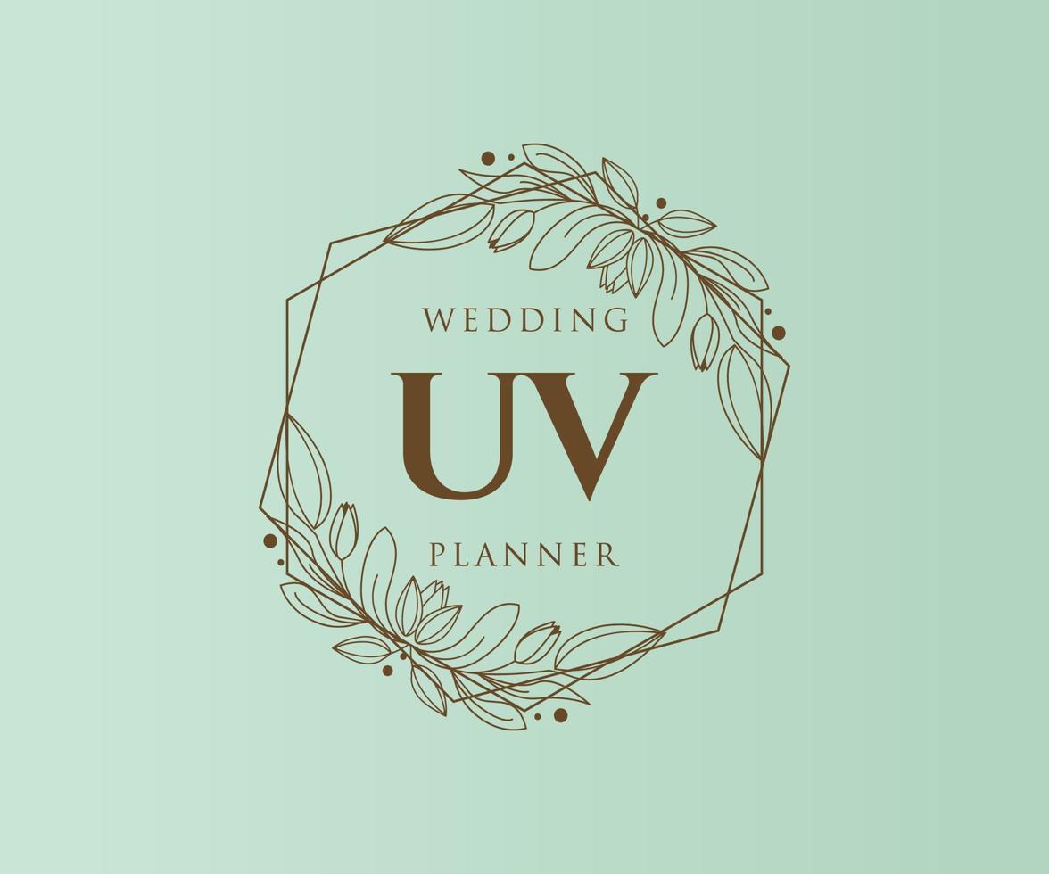 UV Initials letter Wedding monogram logos collection, hand drawn modern minimalistic and floral templates for Invitation cards, Save the Date, elegant identity for restaurant, boutique, cafe in vector