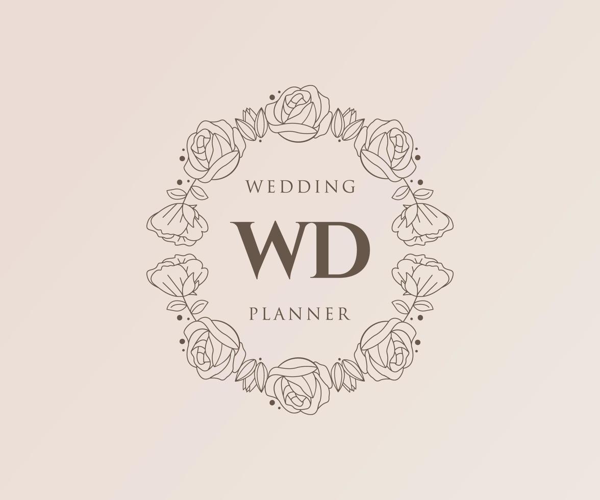 colección de logotipos de monograma de boda con letras iniciales wd, plantillas florales y minimalistas modernas dibujadas a mano para tarjetas de invitación, guardar la fecha, identidad elegante para restaurante, boutique, café en vector