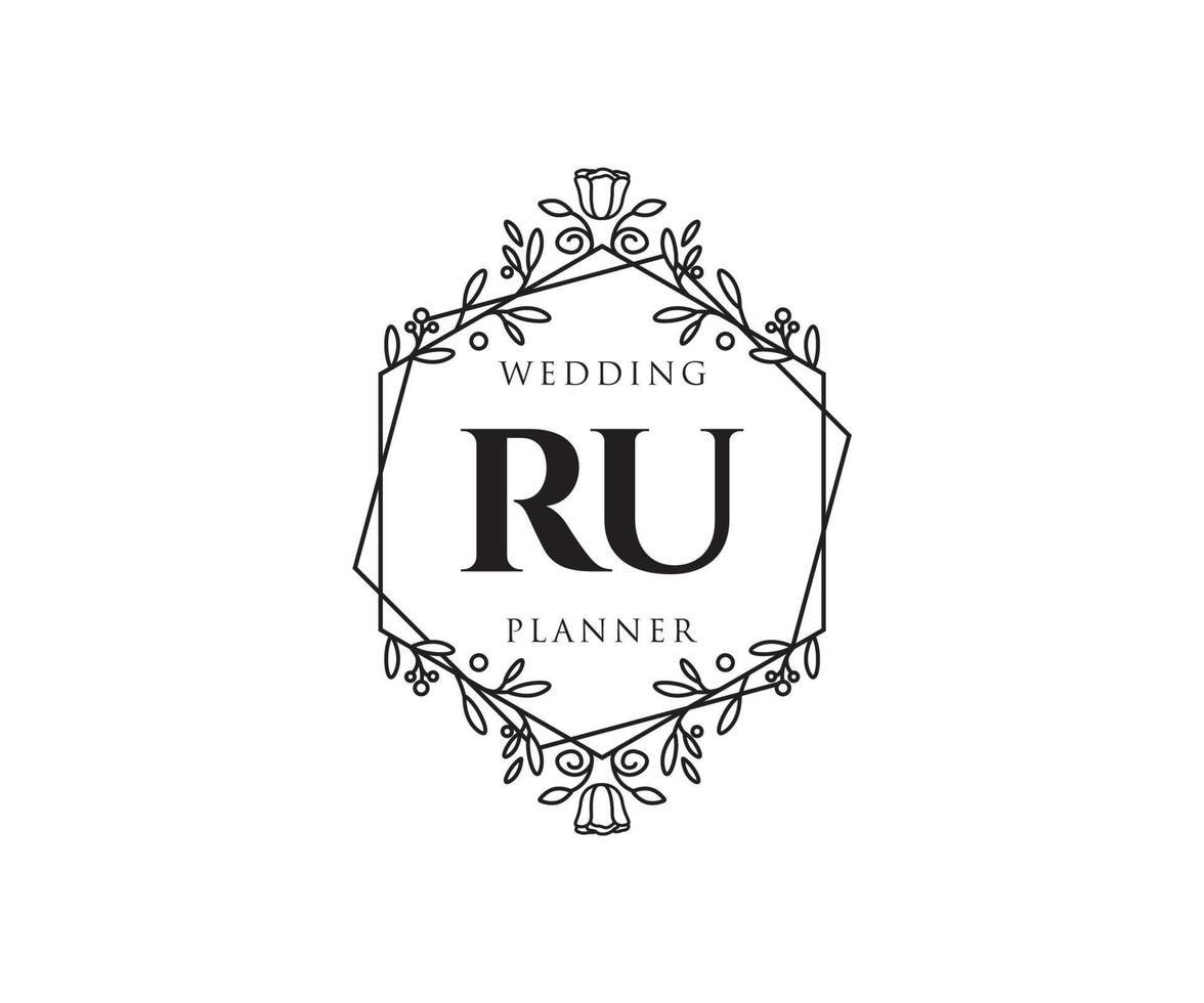 RU Initials letter Wedding monogram logos collection, hand drawn modern minimalistic and floral templates for Invitation cards, Save the Date, elegant identity for restaurant, boutique, cafe in vector
