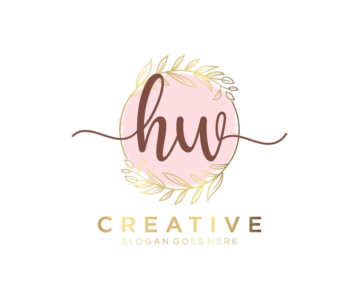 Initial HW feminine logo. Usable for Nature, Salon, Spa, Cosmetic and Beauty Logos. Flat Vector Logo Design Template Element.