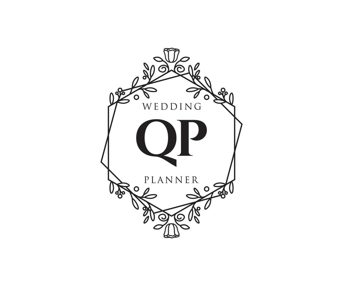 QP Initials letter Wedding monogram logos collection, hand drawn modern minimalistic and floral templates for Invitation cards, Save the Date, elegant identity for restaurant, boutique, cafe in vector