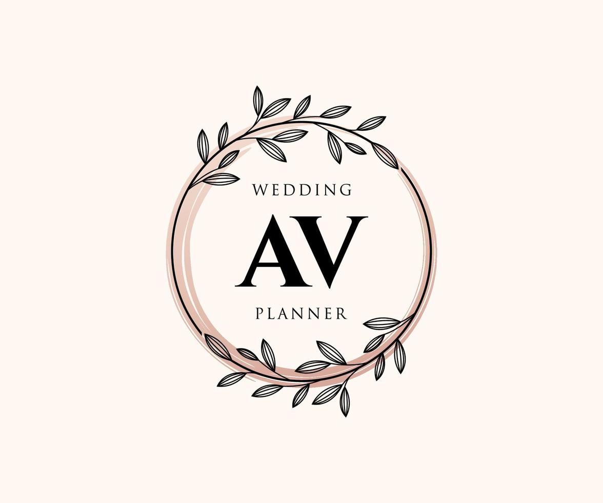 AV Initials letter Wedding monogram logos collection, hand drawn modern minimalistic and floral templates for Invitation cards, Save the Date, elegant identity for restaurant, boutique, cafe in vector