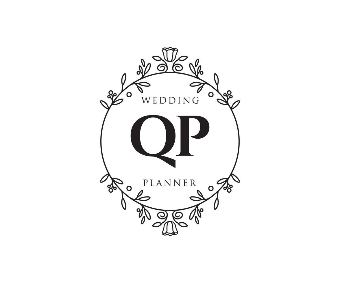QP Initials letter Wedding monogram logos collection, hand drawn modern minimalistic and floral templates for Invitation cards, Save the Date, elegant identity for restaurant, boutique, cafe in vector