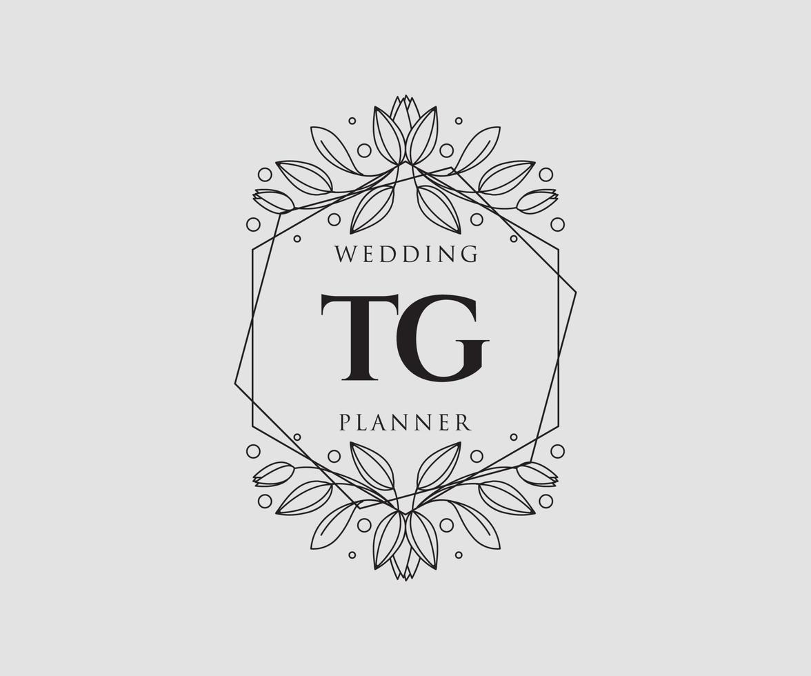 colección de logotipos de monograma de boda con letras iniciales tg, plantillas florales y minimalistas modernas dibujadas a mano para tarjetas de invitación, guardar la fecha, identidad elegante para restaurante, boutique, café en vector