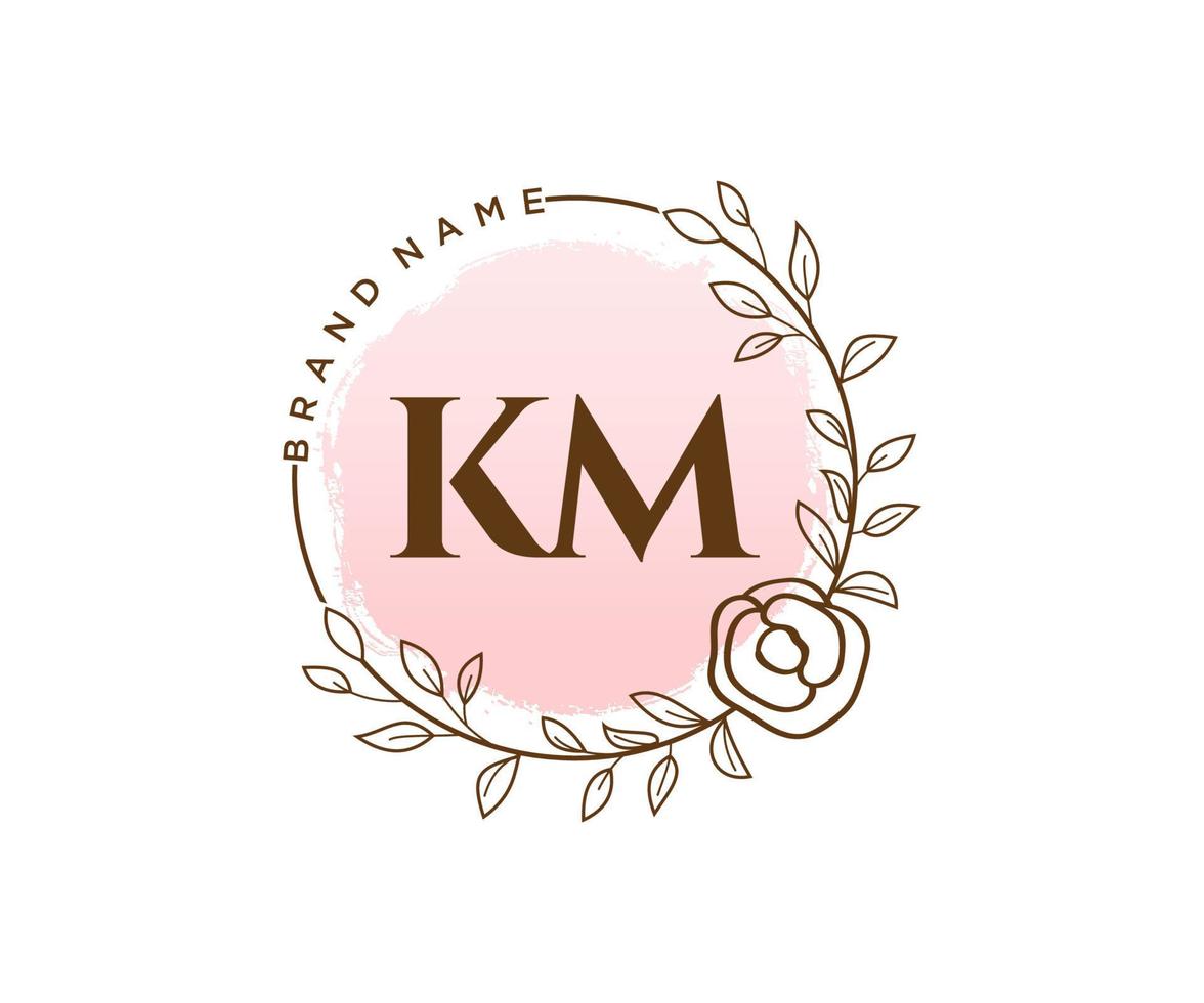 Initial KM feminine logo. Usable for Nature, Salon, Spa, Cosmetic and Beauty Logos. Flat Vector Logo Design Template Element.