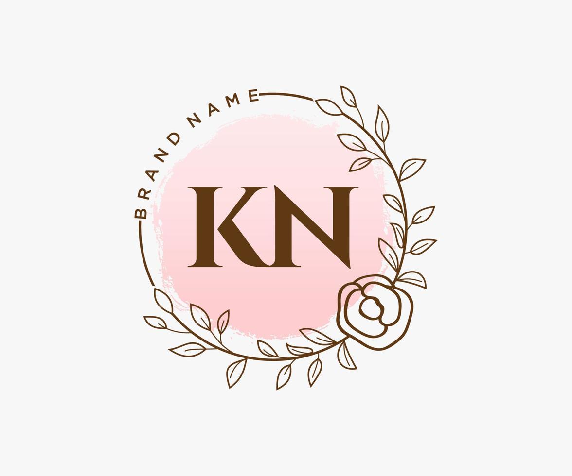 logotipo femenino kn inicial. utilizable para logotipos de naturaleza, salón, spa, cosmética y belleza. elemento de plantilla de diseño de logotipo de vector plano.