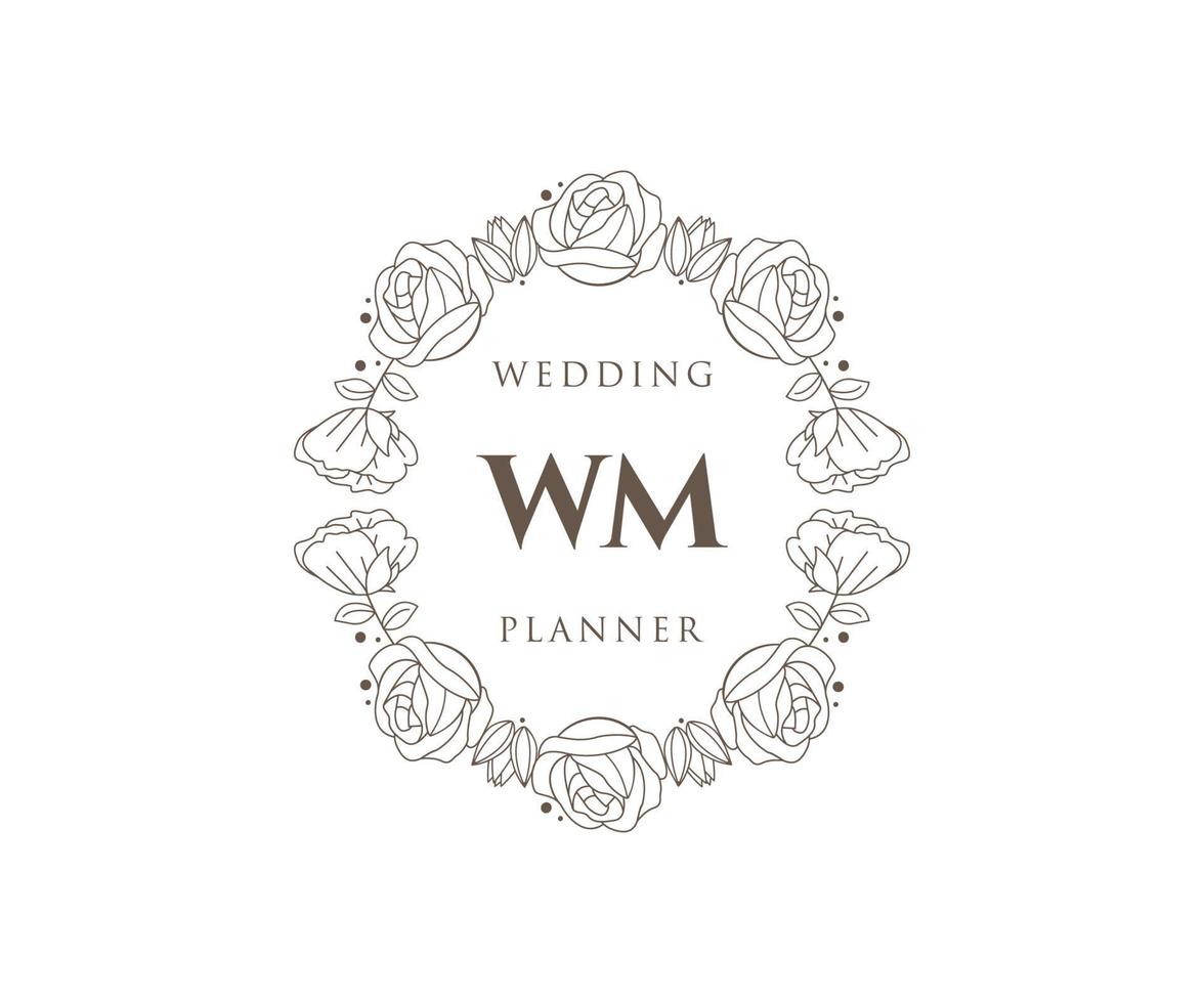 WM Initials letter Wedding monogram logos collection, hand drawn modern minimalistic and floral templates for Invitation cards, Save the Date, elegant identity for restaurant, boutique, cafe in vector