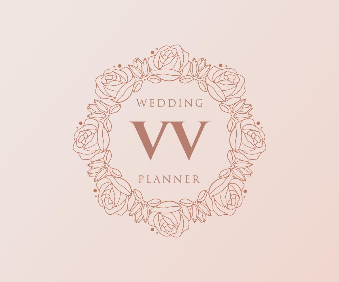 colección de logotipos de monograma de boda con letras iniciales vv, plantillas florales y minimalistas modernas dibujadas a mano para tarjetas de invitación, guardar la fecha, identidad elegante para restaurante, boutique, café en vector