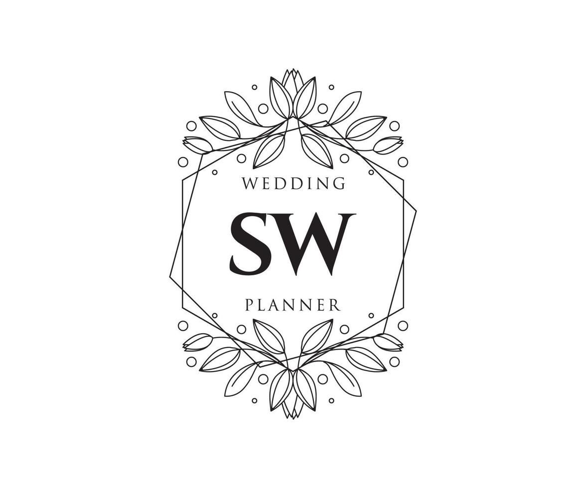 SW Initials letter Wedding monogram logos collection, hand drawn modern minimalistic and floral templates for Invitation cards, Save the Date, elegant identity for restaurant, boutique, cafe in vector