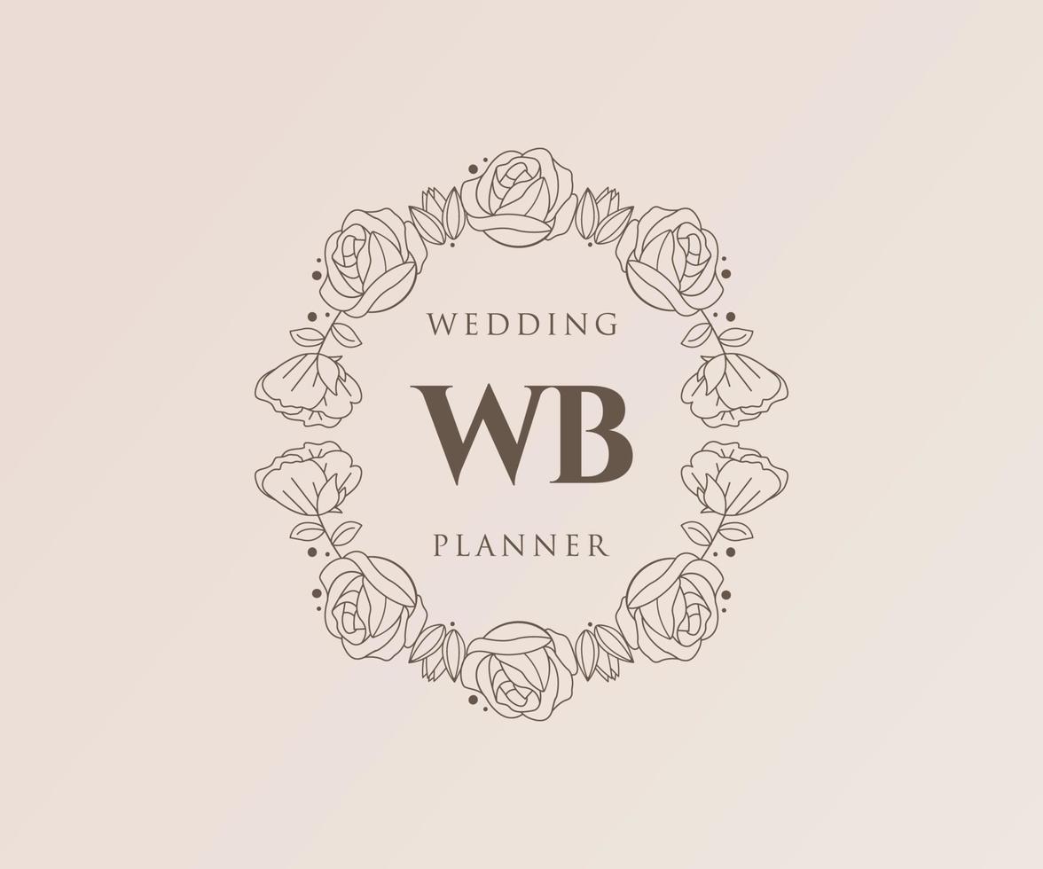 colección de logotipos de monograma de boda con letras iniciales wb, plantillas florales y minimalistas modernas dibujadas a mano para tarjetas de invitación, guardar la fecha, identidad elegante para restaurante, boutique, café en vector