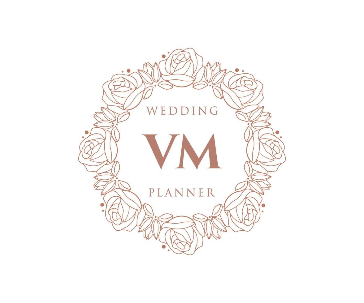 VM Initials letter Wedding monogram logos collection, hand drawn modern minimalistic and floral templates for Invitation cards, Save the Date, elegant identity for restaurant, boutique, cafe in vector
