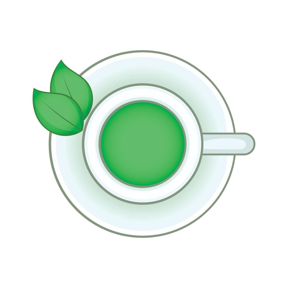icono de taza de té verde, estilo de dibujos animados vector