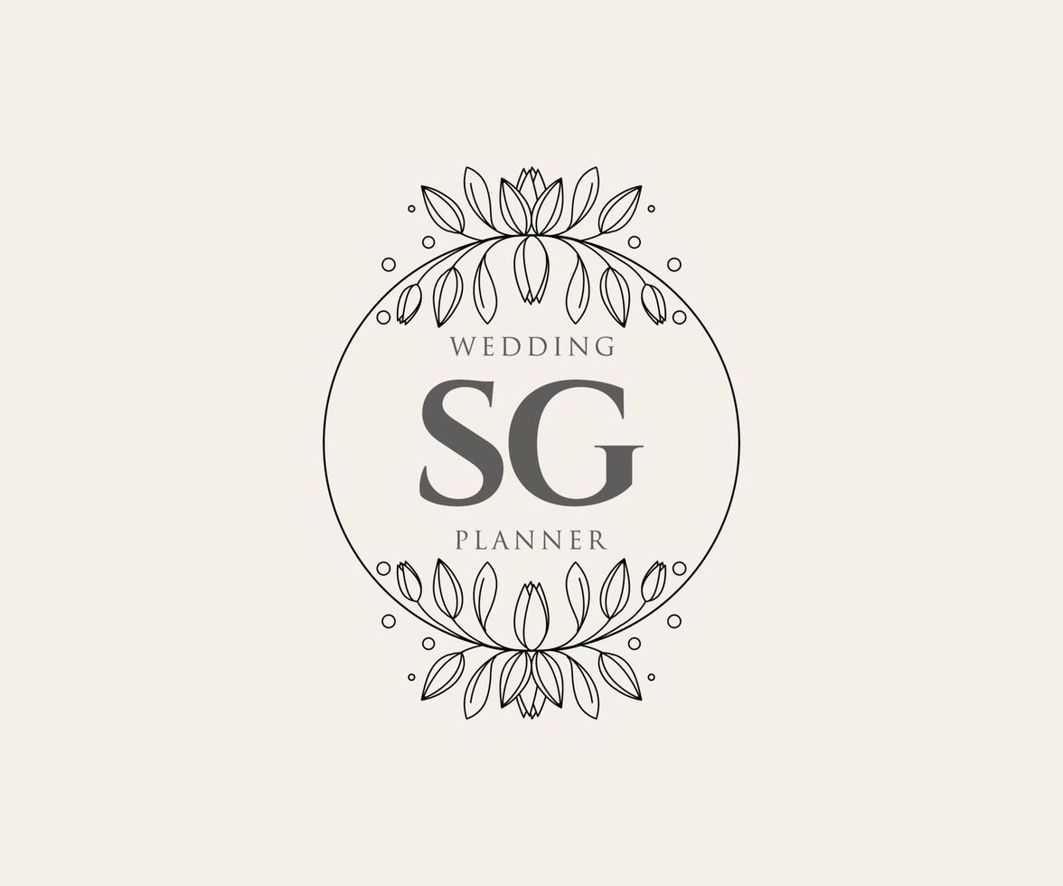 SG Initials letter Wedding monogram logos collection, hand drawn modern minimalistic and floral templates for Invitation cards, Save the Date, elegant identity for restaurant, boutique, cafe in vector