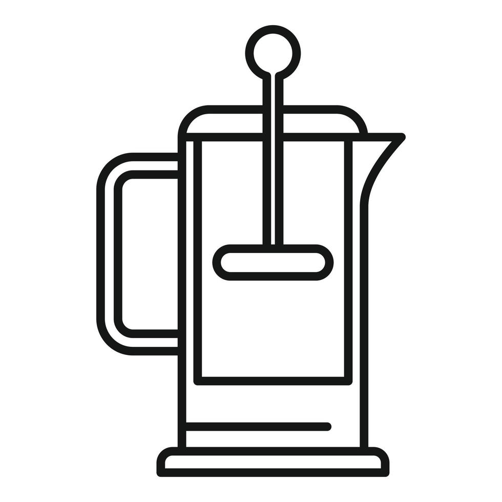 icono de olla de prensa de café, estilo de esquema vector