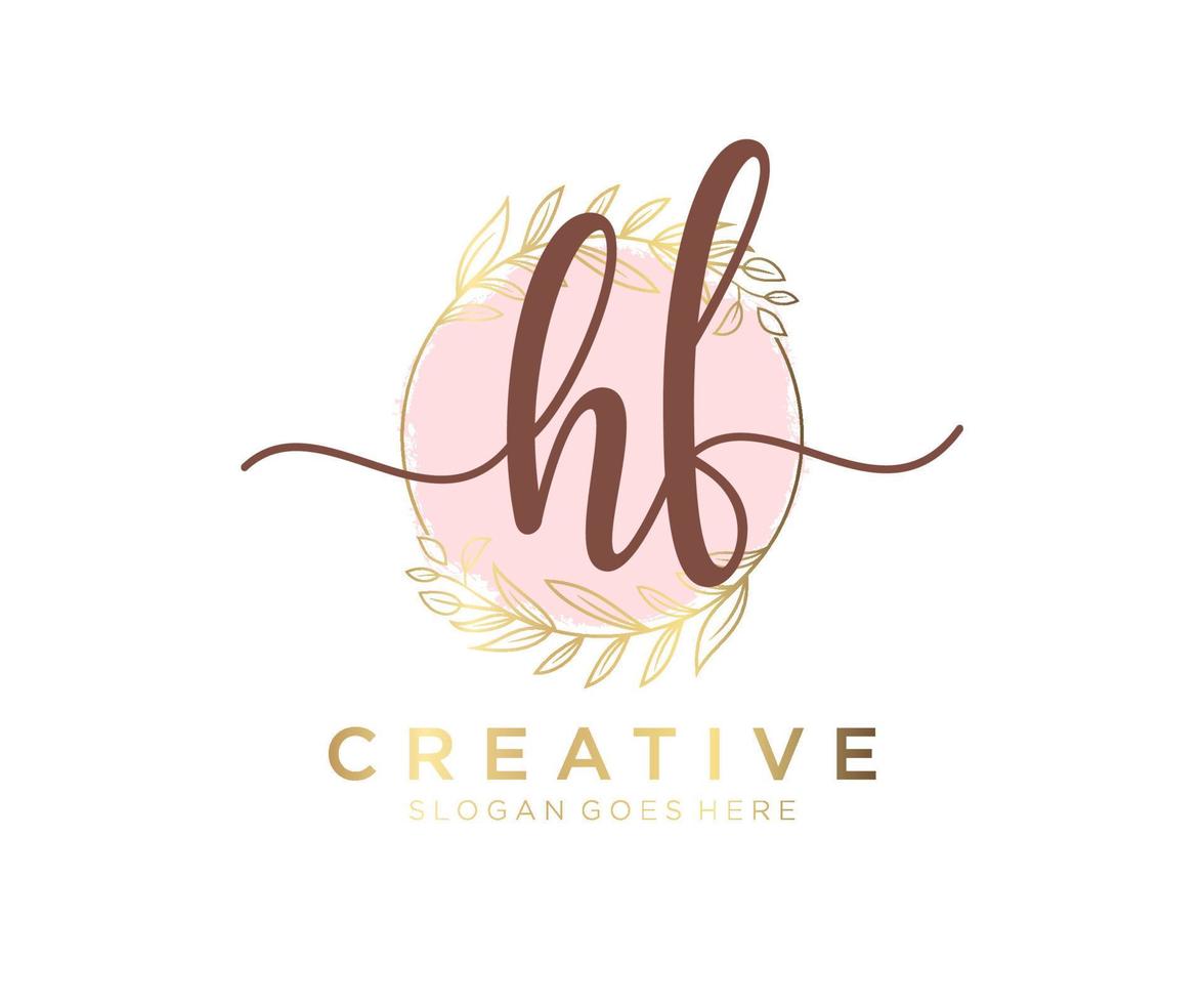 Initial HF feminine logo. Usable for Nature, Salon, Spa, Cosmetic and Beauty Logos. Flat Vector Logo Design Template Element.