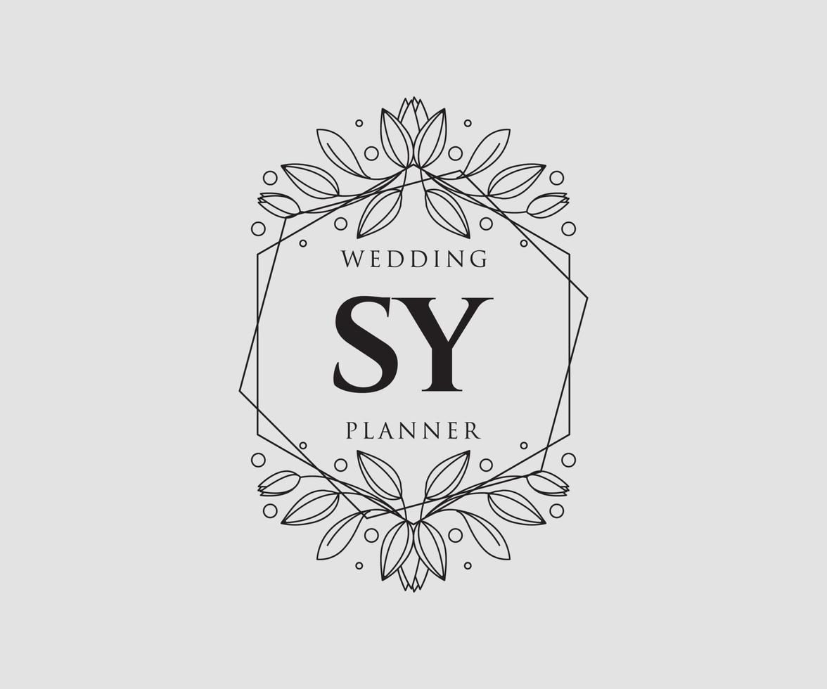SY Initials letter Wedding monogram logos collection, hand drawn modern minimalistic and floral templates for Invitation cards, Save the Date, elegant identity for restaurant, boutique, cafe in vector