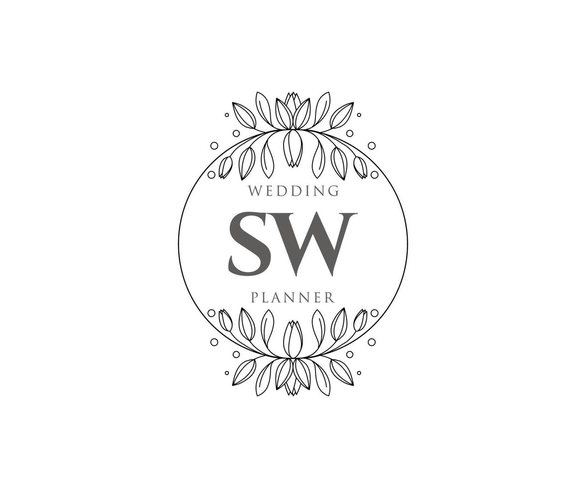 SW Initials letter Wedding monogram logos collection, hand drawn modern minimalistic and floral templates for Invitation cards, Save the Date, elegant identity for restaurant, boutique, cafe in vector