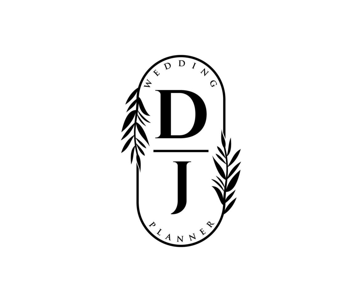 colección de logotipos de monograma de boda con letras iniciales de dj, plantillas florales y minimalistas modernas dibujadas a mano para tarjetas de invitación, guardar la fecha, identidad elegante para restaurante, boutique, café en vector