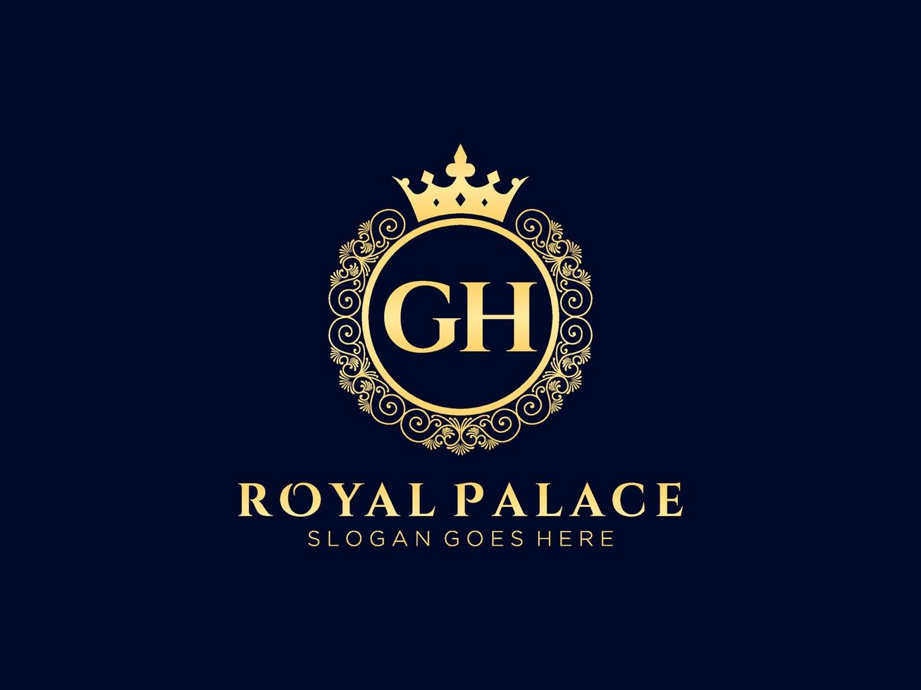 Letter GH Antique royal luxury victorian logo with ornamental frame. vector