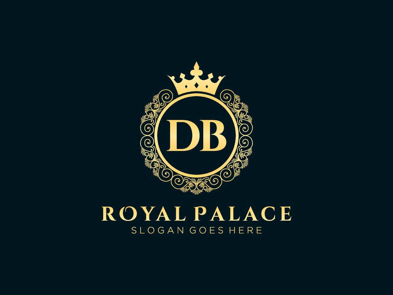 Letter DB Antique royal luxury victorian logo with ornamental frame. vector