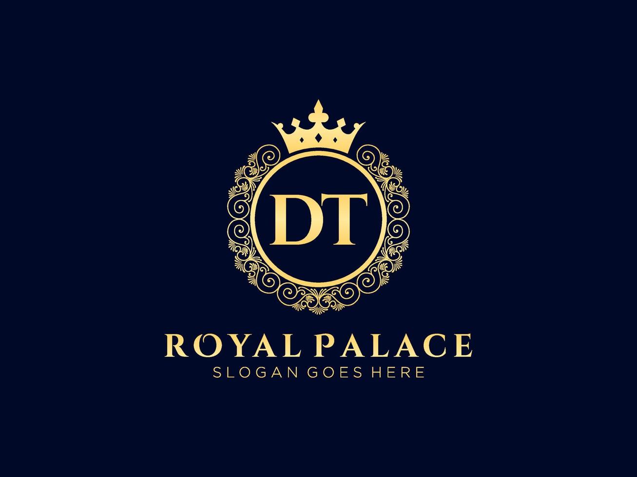 Letter DT Antique royal luxury victorian logo with ornamental frame. vector