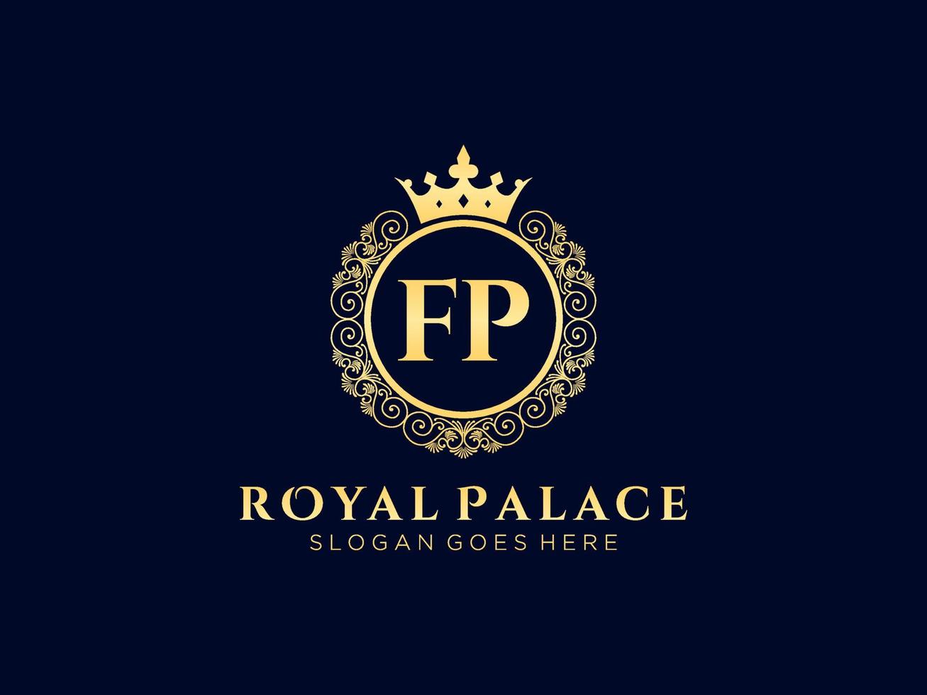 Letter FP Antique royal luxury victorian logo with ornamental frame. vector