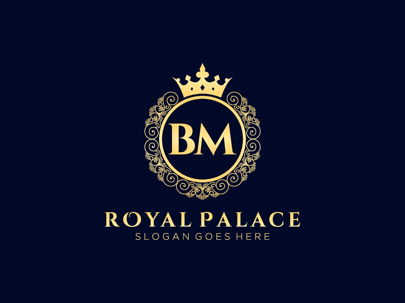 Letter BM Antique royal luxury victorian logo with ornamental frame. vector