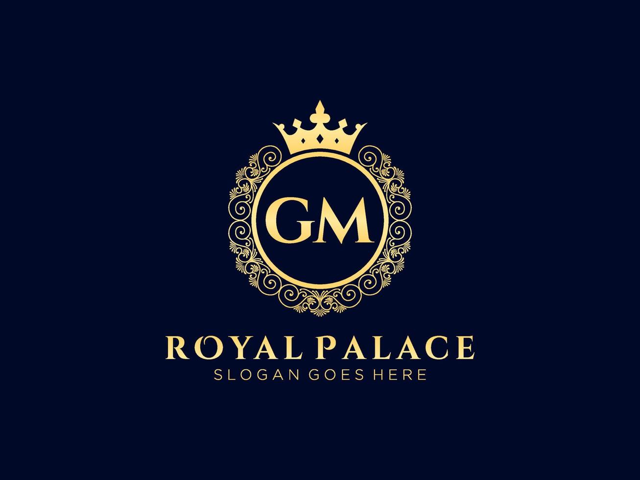 Letter GM Antique royal luxury victorian logo with ornamental frame. vector