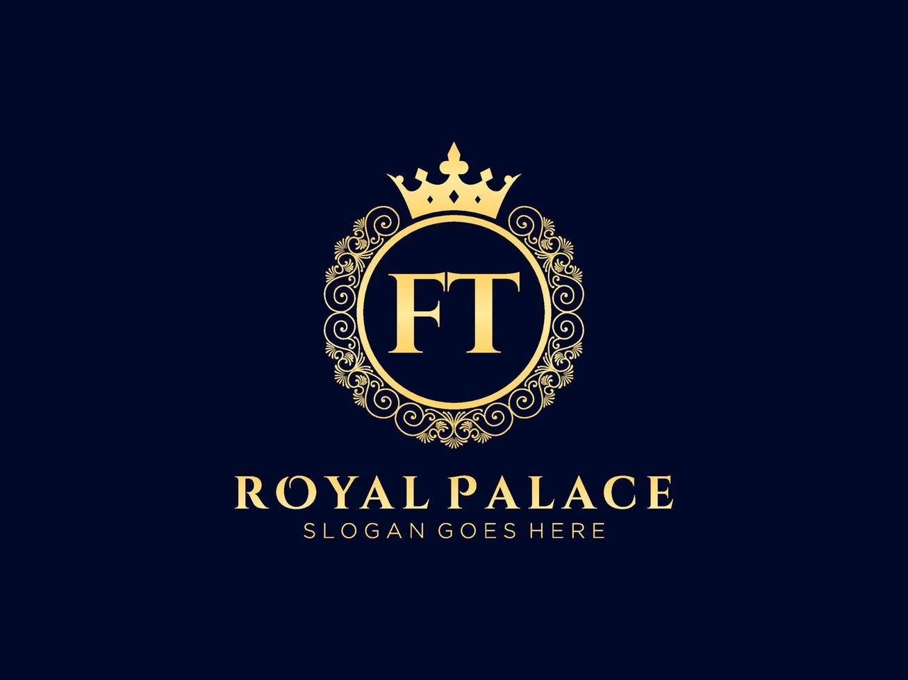 Letter FT Antique royal luxury victorian logo with ornamental frame. vector
