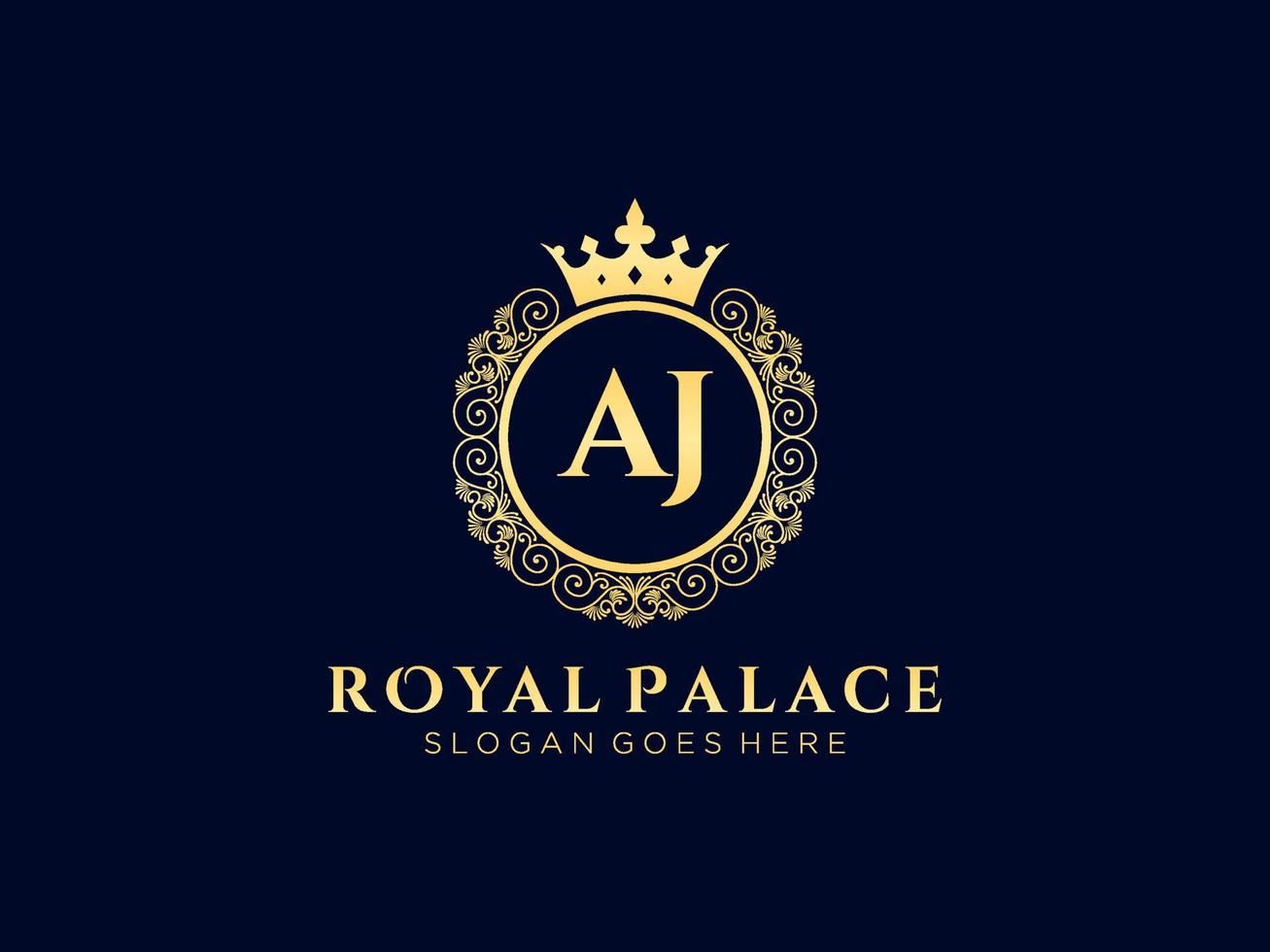 Letter AJ Antique royal luxury victorian logo with ornamental frame. vector