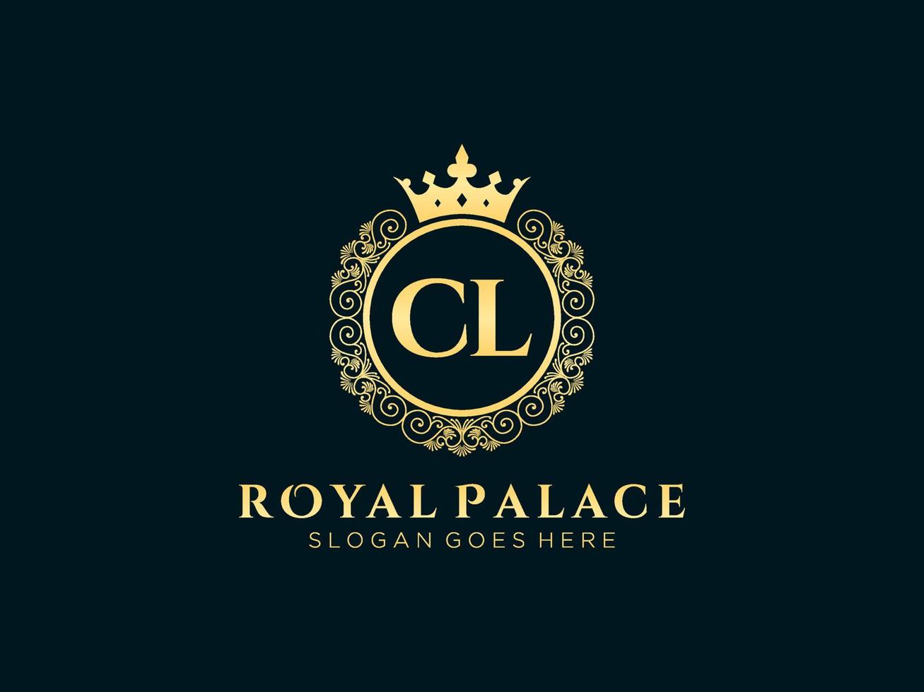 Letter CL Antique royal luxury victorian logo with ornamental frame. vector