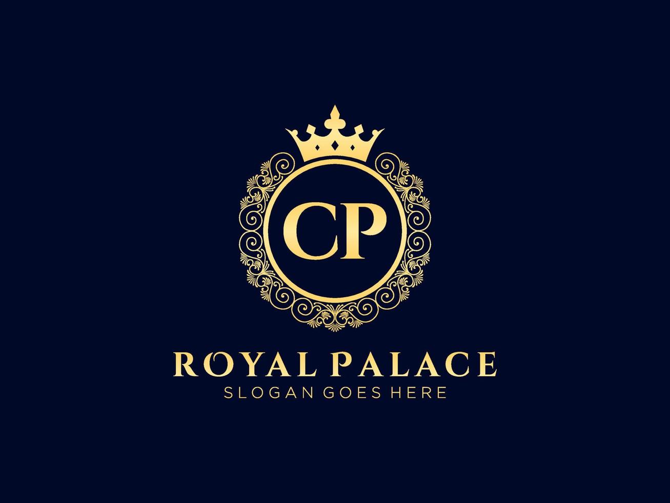 Letter CP Antique royal luxury victorian logo with ornamental frame. vector