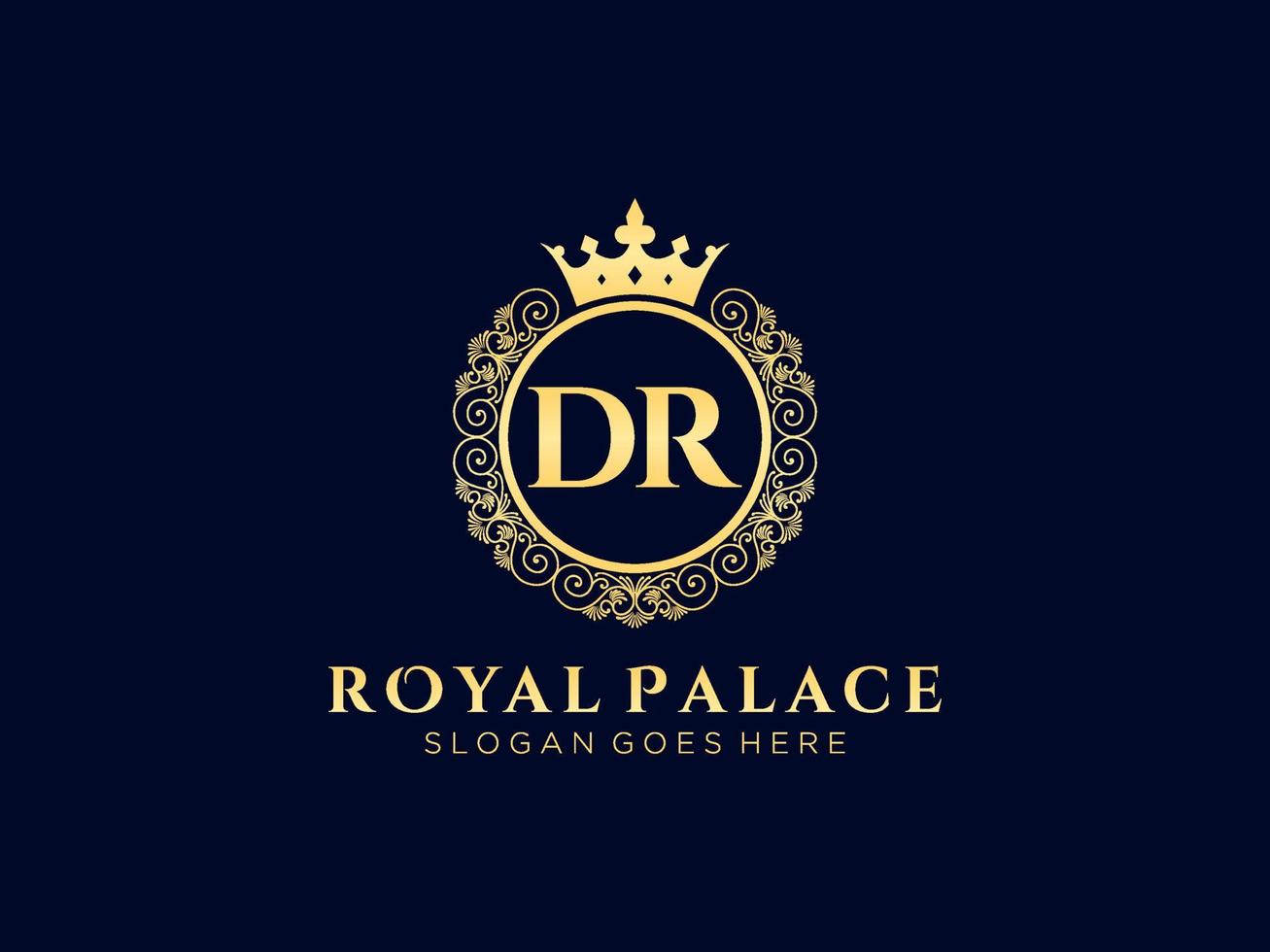 Letter DR Antique royal luxury victorian logo with ornamental frame. vector