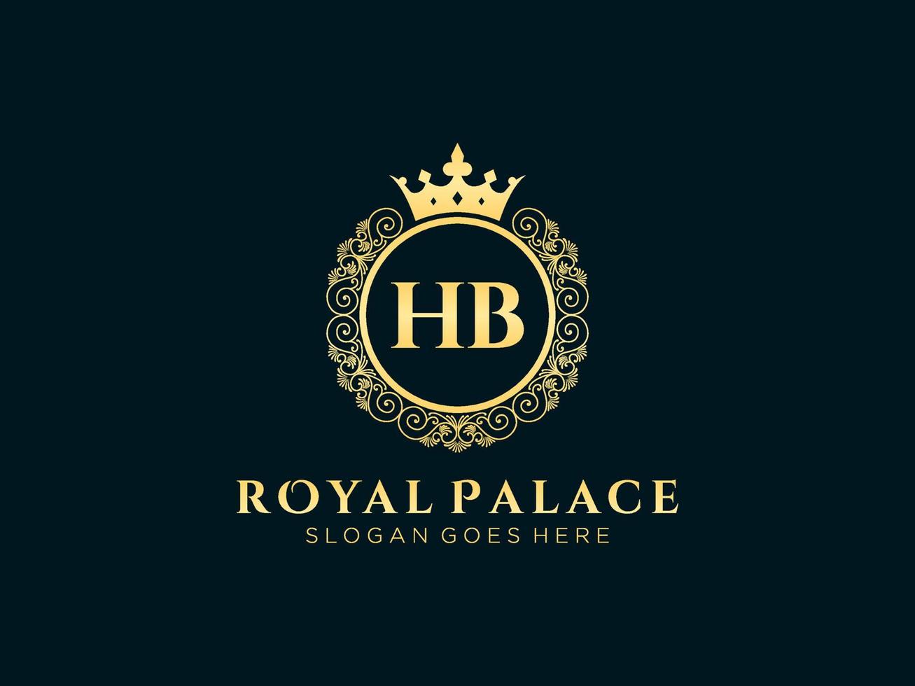 Letter HB Antique royal luxury victorian logo with ornamental frame. vector