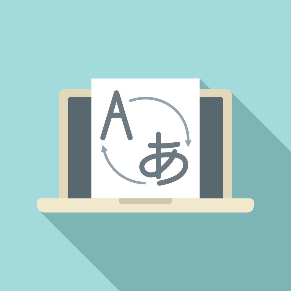 Foreign language laptop study icon, flat style vector