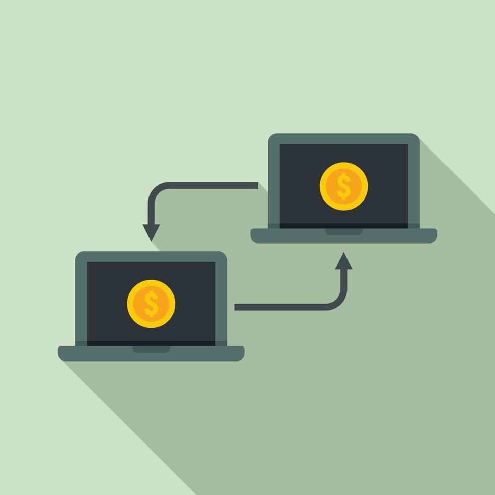 Laptop network money transfer icon, flat style vector