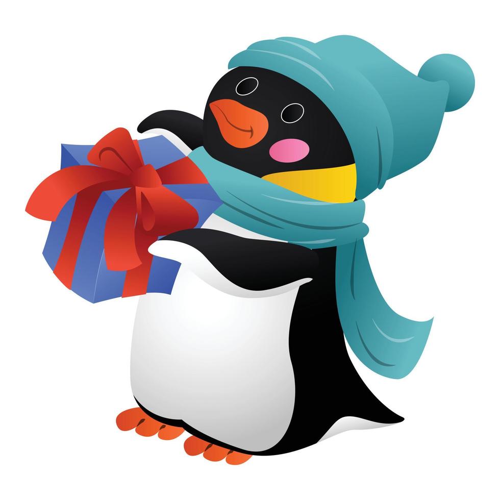 Pingüino con icono de bufanda, estilo de dibujos animados vector